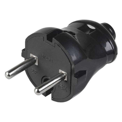 Вилка IEK 2P прямая 6А черная EVP20-06-01-K02 (568484)