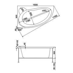 Ванна акриловая BAS Вектра 150х90см на раме левая