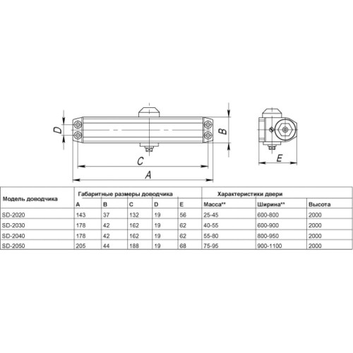 Доводчик PUNTO SD-2030 AL 40-55 кг (коричневый) (37693)