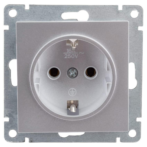 Розетка 2P+Е Universal Афина 16А серебро А0028-S