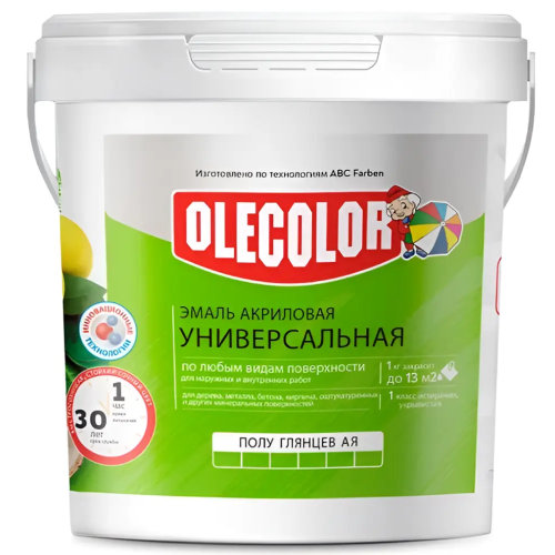 Эмаль OLECOLOR акриловая полуглянцевая белая 0,8 кг
