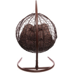 Кресло подвесное с ротангом ДЛЯ ДВОИХ коричневое с коричневой подушкой