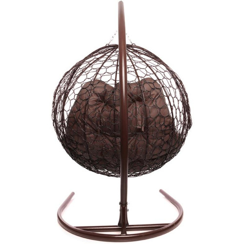 Кресло подвесное с ротангом ДЛЯ ДВОИХ коричневое с коричневой подушкой