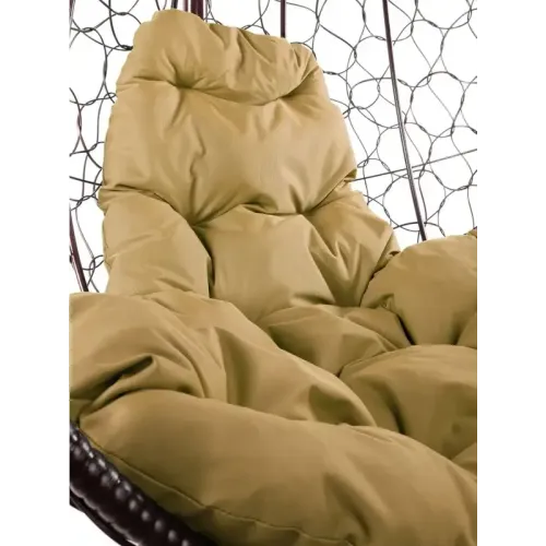 Кресло подвесное с ротангом Капля коричневое с бежевой подушкой