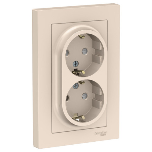 Розетка 2-ая 2P+E AtlasDesign шторки в сборе беж. SchE ATN000226
