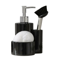 Дозатор для жидкого моющего средства ДОЛЯНА «Милитари», 370 мл, с губкой и щёткой, чёрный