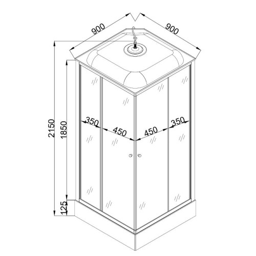 Душевая кабина квадрат EVA GOLD 90х90см низ. поддон, чёрное заднее стекло, хром матовый профиль F901BS-Q (4кор.)
