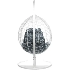 Кресло подвесное с ротангом Капля белое с серой подушкой