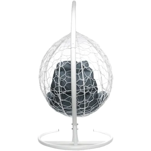 Кресло подвесное с ротангом Капля белое с серой подушкой