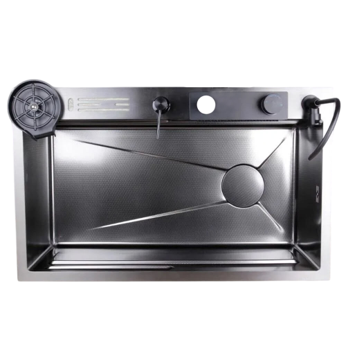 Мойка нерж. врезная DIKALAN KN754508 750х460х220, тол. 3 мм, черный PVD, с сифоном