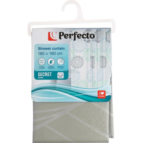 Шторка для ванной PERFECTO LINEA Secret 180x180cм 12 колец, жемчужная