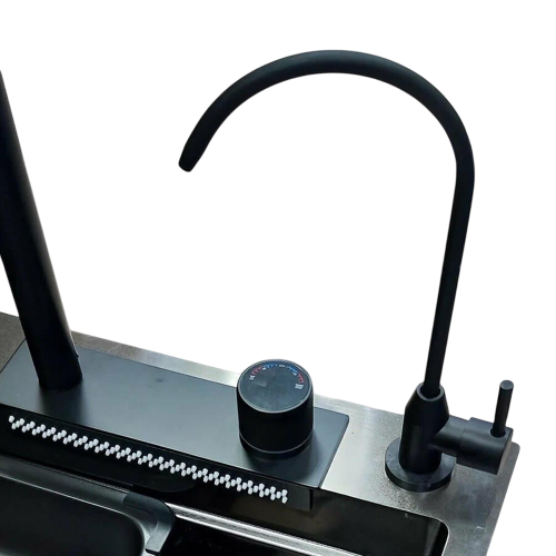 Мойка нерж. врезная DIKALAN KN754508 750х460х220, тол. 3 мм, черный PVD, с сифоном