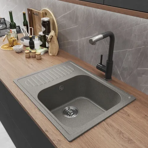 Мойка комп. MIXLINE ML-GM18 490х640x190мм, темно-серая, сифон