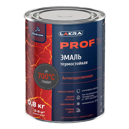 Эмаль Лакра PROF IT термостойкая антикоррозионная  до 700С Графит 0,8 кг