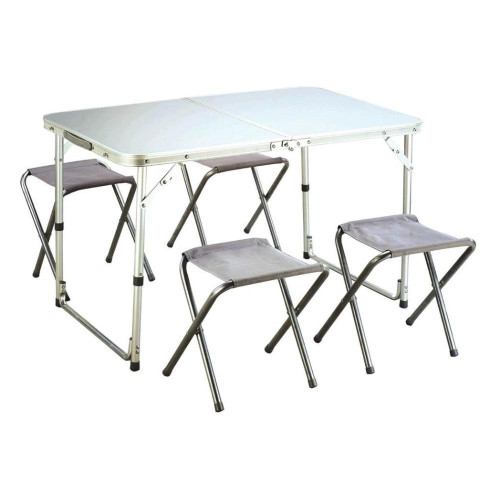 Стол складной 120*60*70 алюм МДФ с 4 стульями 1-2.SALE (681558)