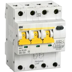 Дифференциальный автомат 4-пол. 20А С 30мА АВДТ-34 IEK MAD22-6-020-C-030