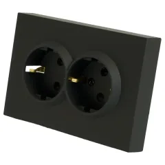Розетка 2-ая 2P+E ЭМИЛИ шторки черный RST16-5114-05