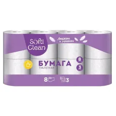 Туалетная бумага Softi Clean 3 слоя 8 шт белая с втулкой (494311)