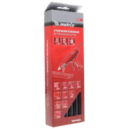 Стержни клеевые MATRIX 11*200 мм, 12 шт, черные (930731)