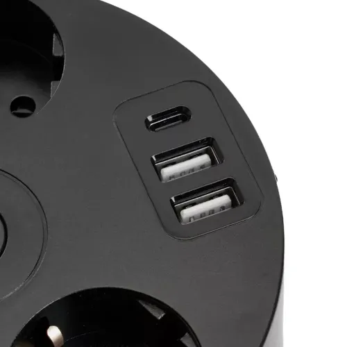 Удлинитель 5-мест. 2USB+С черный 2.5м STEKKER Comfort 49656