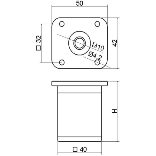 Опора мебельная регулируемая квадратная Н-60мм черный матовый(КА-1030965)
