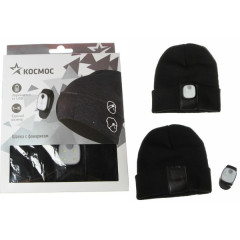 Фонарь налобный-шапка чёрная, Космос 200mAh з/у от USB