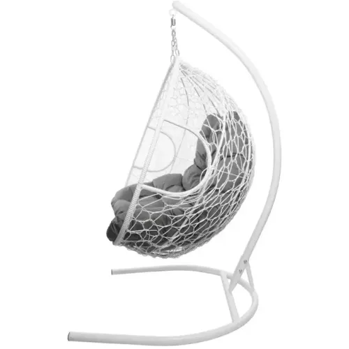 Кресло подвесное с ротангом ДЛЯ ДВОИХ белое с серой подушкой