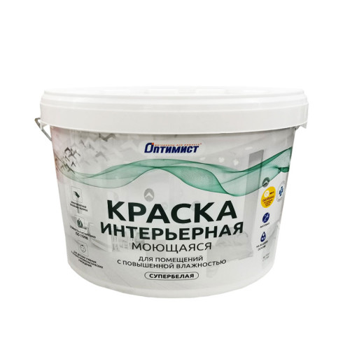 Краска в/д ОПТИМИСТ W 206 акрил. Интерьерная моющая Матовая Супербелая 3кг