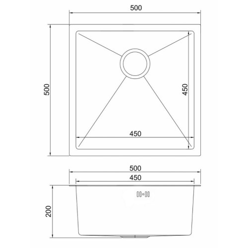 Мойка нерж. врезная MIXLINE PRO 50х50 тол. 3 мм, чёрный графит, с сифоном