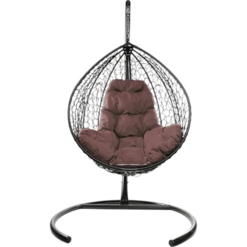 Кресло подвесное с ротангом Капля коричневое с какао подушкой