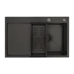 Мойка нерж. врезная GAPPO 78х50х21,5 см тол. 3 мм, чёрная, правая (сифон, коландер) GS7850-6R