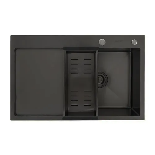 Мойка нерж. врезная GAPPO 78х50х21,5 см тол. 3 мм, чёрная, правая (сифон, коландер) GS7850-6R