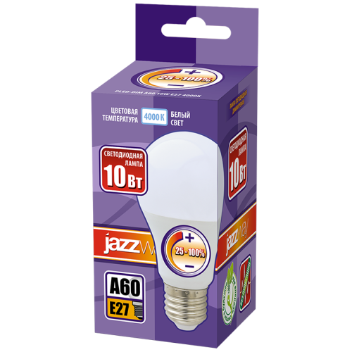 Лампа E27 светодиод.10Вт 4000К JazzWay А60 (820Lm) диммир.