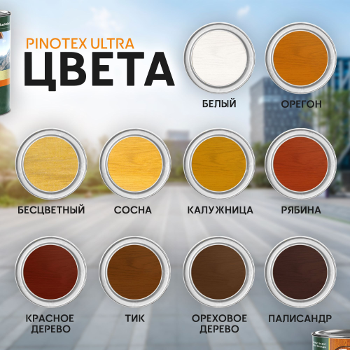 Лазурь защитная Pinotex Ultra влагостойкая  для древесины орех ( 0,9л)
