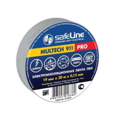 Изолента ПВХ 19мм х 20м серо-стальная SAFELINE (418195)