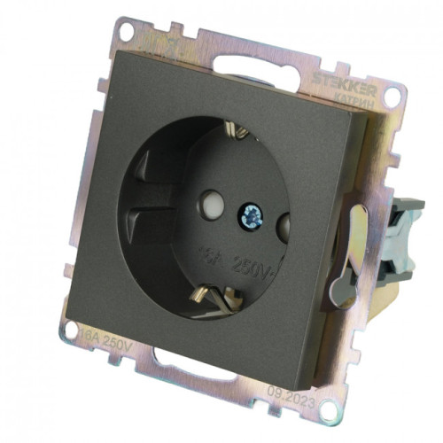 Розетка 2P+Е Катрин графит с защитной шторкой GLS16-7110-06