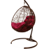 Кресло подвесное с ротангом КРУГ коричневое с бордовой подушкой
