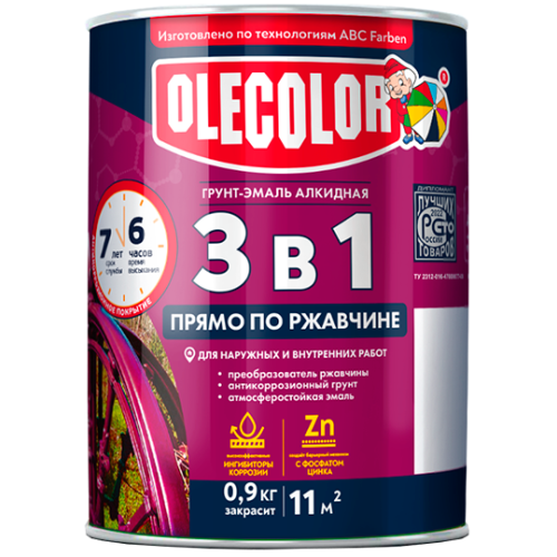 Грунт-эмаль Olecolor по ржавчине зеленая 0,9 кг