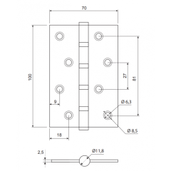 Петля врезная Code Deco 100*70*2,5-B4-BLM матовый чер.(00-00021703)