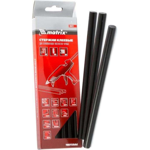 Стержни клеевые MATRIX 11*200 мм, 6 шт, черные (930721)
