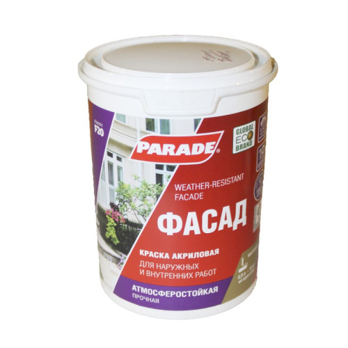 Краска в/д PARADE F20 Фасадная (База С) 0,9л