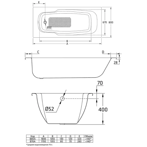 Ванна стальная BLB Atlantica 180х80см с ножками