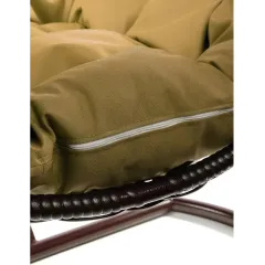 Кресло подвесное с ротангом Капля коричневое с бежевой подушкой