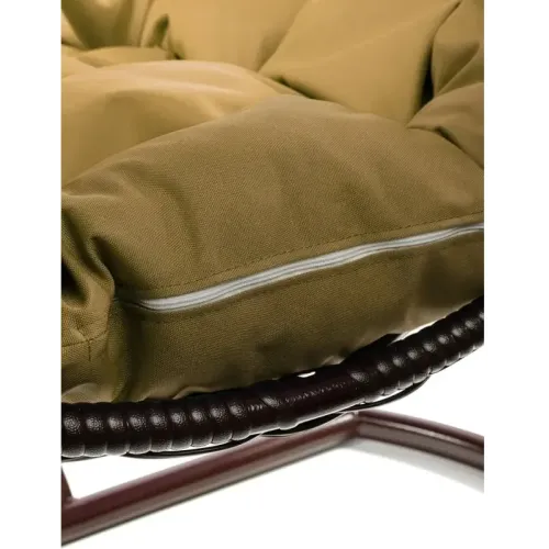 Кресло подвесное с ротангом Капля коричневое с бежевой подушкой