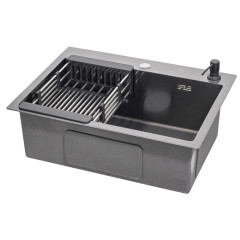 Мойка нерж. врезная РМС, MR-5843BL, 580х430 мм, цвет вороненая сталь, дозатор, корзина, сифон