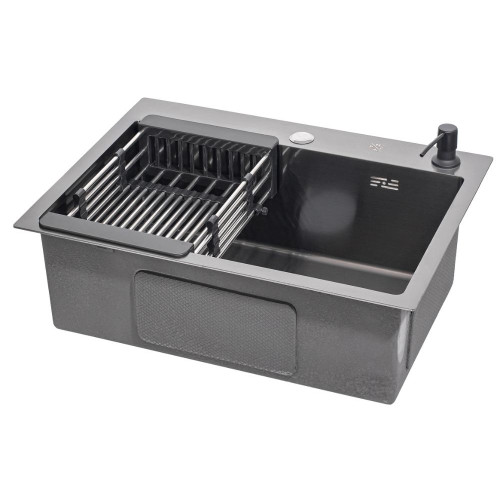 Мойка нерж. врезная РМС, MR-5843BL, 580х430 мм, цвет вороненая сталь, дозатор, корзина, сифон