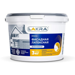 Краска в/д ЛАКРА латексная Фасадная Белоснежная 3кг Л-С