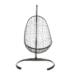 Кресло подвесное с ротангом ОВАЛ коричневое с бордовой подушкой