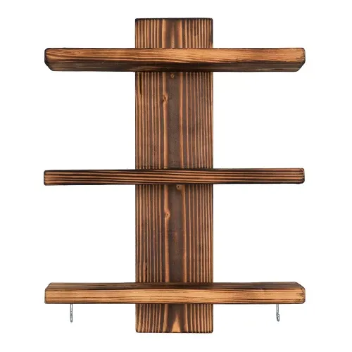 Полка настенная, трёхъярусная, 40*28*12см обожжённая сосна 