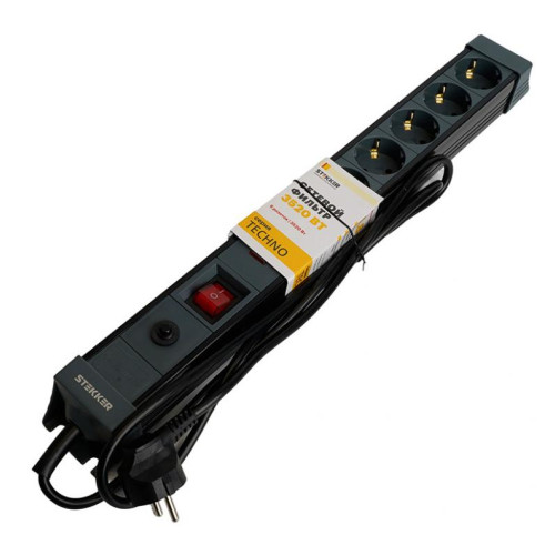 Фильтр сетевой Stekker 6 роз. 16A 3м черный HM22-61-03 Techno 50160